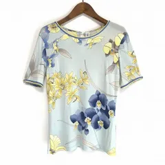 #sxc レオナール LEONARD カットソー 38 水色 黄色 花柄 シルク 半袖 レディース [896441]のサムネイル
