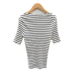 フリークスストア FREAKS STORE リブニット カットソー 五分袖 ボートネック ボーダー柄 F 黒 ブラック 白 ホワイト /YK47