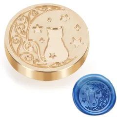 【新着商品】25mm（月夜の猫） ワンポイント DIY用 結婚式 洋式 復古風 ハロウィン 専用ヘッド 封筒 印鑑 手紙 交換真鍮銅頭 丸 月 紋章 立体 3d 猫 シーリングワックス ミニ 4mm厚い ヘッド シーリングスタンプ ANZOBEN