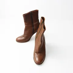 ファビオルスコーニ FABIORUSCONI レザー チャンキーヒール ショートブーツ 38/ブラウン シューズ サイドジップ 約25cm【2400014302271】