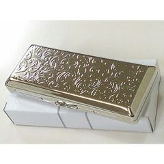 シガレットケース 10本 ロングサイズ対応 レディース 超コンパクト　シルバーアラベスク たばこケース タバコケース メンズ 綺麗な煙草入れ