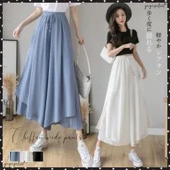 ワイドパンツ シフォン ガウチョパンツ春夏レディース ウエストゴム プリーツパンツ きれいめ スカーチョ スカンツ 楽ちん 夏物 イージーパンツ 韓国ファッション ハイウエストパンツ 　裾広シルエットのシフォンワイドパンツ