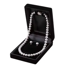 スワロフスキーパールネックレス・ピアスセット　グレー