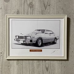 【鉛筆画】日産 ３３０セドリック  名車 旧車 オールドカー ノスタルジックカー イラスト 絵画 デッサン 絵　A4サイズ   額付き 作者直筆サイン入り 車好き 男性 向け バースデー  定年退職祝い ギフト プレゼント に