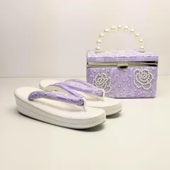 和装 振袖 パールビーズ サテン織 草履 バッグ セット 紫 パープル kz12