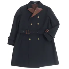 美品□GIORGIO ARMANI/ジョルジオアルマーニ 裏地オールラムレザー ロング丈 ダブルブレスト トレンチコート ネイビー 50 伊製 正規品のサムネイル