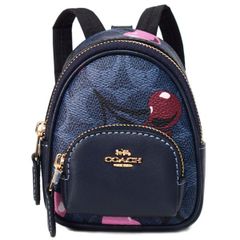 コーチ キーホルダー COACH コーティングキャンバス レザー シグネチャー さくらんぼ チェリー バックパック リュックサック モチーフ ミニ ポーチ 小物入れ キーホルダー バッグチャーム デニムマルチ CZ086