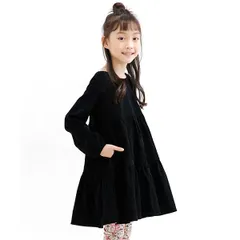 Bee【クーポン利用で20％OFF♪】コーデュロイ風ワンピース◇ブラック◇韓国子供服 韓国子ども服 韓国こども服 キッズ 女の子 100 110 120 130 140 150