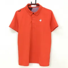 【超美品】ルコックゴルフ 半袖ポロシャツ オレンジ 背面ロゴプリント ストレッチ メンズ L ゴルフウェア le coq sportif