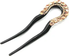 Miaomyao ミャオミャオ 簪 かんざし バチ型 和装 留袖 着物 髪飾り 髪留め キュービックジルコニア U字 コーム ブラック ヘアアクセサリー(オレンジ,  小さめ)