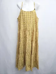 ◇ ⊂ kutir クティール チェック柄 膝下丈 キャミソール ワンピース サイズF イエロー レディース E  【1507010010429】