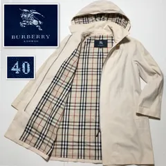 ■希少■BURBERRY LONDON バーバリーロンドン　フード付きステンカラーコート　フード取り外し可能　ライトベージュ×裏地総ノバチェック  size40(サイズL相当)   三陽商会　ロゴ水牛ボタン　比翼仕立て　1つボタン　レディース