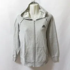 古着 レディースM-L相当 adidas/アディダス スウェットパーカー ジップ フード スポーツ カジュアル グレー/ブラック 264334 fg4748