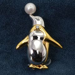 美品 ミキモト ブローチ パール シルバー ペンギン/24-4738/24-4738S