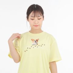【 ライトイエロー 】 アニマル デザイン Tシャツ (コーギー 犬) Type2 スマイル ペット かわいい ドライ ポリエステル 半袖 ウェルシュ コーギー