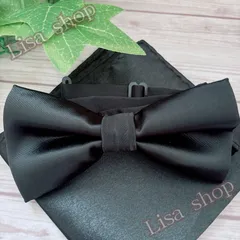 蝶ネクタイ 2点セット ポケットチーフ 新郎 ブラック 結婚式