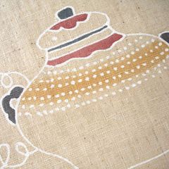 のれん　綿　茶道具　筒描き　紺仁　手染め　和風