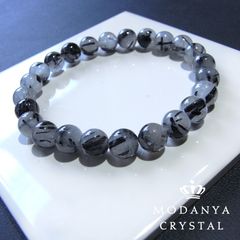 [beads560]トルマリン イン クォーツ8mm ブレスレット 24粒（天然石/ビーズ）