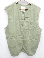 ◇ studio CLIP スタディオクリップ ノーカラー リネン混 ミリタリー ベスト サイズF カーキ レディース P  【1406240013197】