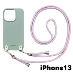 【新品未使用】iPhone13 アイフォン13 ケース(くすみグリーン/ライトピンク)ひも TPU カバー ストラップ myones 斜め掛け zmyones002-ps1-st25-iphone13-gr-lpk