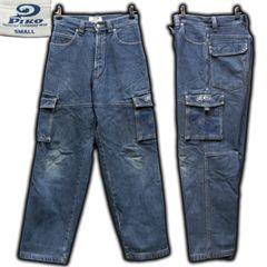 90s/00s PIKO デニムカーゴパンツ Sサイズ/約72cm インディゴ バギーパンツ ギミック ルーズ 太め ジーンズ ピコ ビンテージ 平成 y2k
