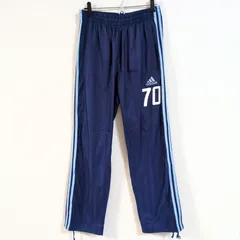 (^w^)b adidas アディダス ジャージ パンツ ストライプ柄 運動 トラック トレーニング ジム ラフ 古着 ラクチン スポーツ ライン ロゴ 刺繍 70 着回し 軽量 青 ブルー サイズM