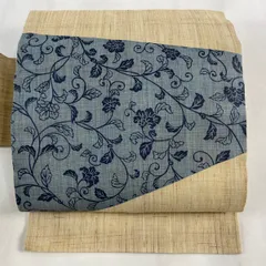 麻に絞りの名古屋帯夏帯チャコールグレー炭黒