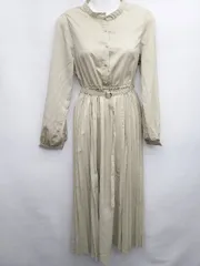 ◇ ◎ natural couture ナチュラルクチュール プリーツ キレイめ 長袖 膝下丈 ワンピース サイズF ベージュ レディース P  【1402160013644】