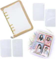 Noalife(ノアライフ) アクスタケース 推し活グッズ 収納 持ち運び ファイル 6リングファスナーケース リフィル チェキ アルバム チェキ帳 イエロー リフィルセット( イエロー リフィルセット,  A6)