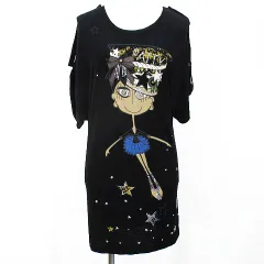 パトリツィアペペ PATRIZIA PEPE 半袖 カットソー Tシャツ チュニック 0 ブラック 黒 ラインストーン のサムネイル