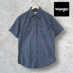 ラングラー　Wrangler  WRANCHER  SHIRTS 半袖　ウエスタン　ストライプシャツ　ブルー　サイズM