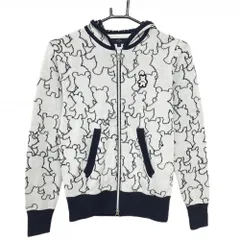 キャロウェイ ニットジップパーカー 白×ネイビー クマ総柄 ジャケット レディース S ゴルフウェア Callaway