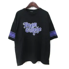 フリークスストア FREAKS STORE Tシャツ カットソー 半袖 刺繍 ワッペン M 黒 ブラック 紫 パープル /YI