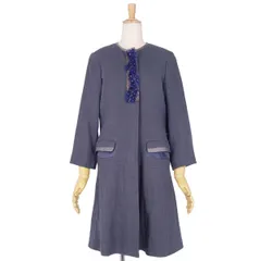 美品 エトロ ETRO コート リネン シルク ノーカラー ラインストーン 裏地総柄 レディース アウター 40(M相当) ネイビーのサムネイル