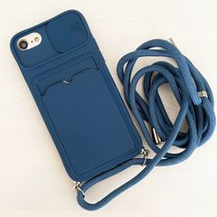 iPhone SE3 SE2 8 7 SE (第2世代/第3世代) 6 6s ケース スマホ ショルダー シリコン系 肩掛け 紐付き 収納 ネイビー 紺色 紺