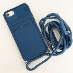 iPhone 6 6s 7 8 SE (第2世代/第3世代) SE2 SE3 ケース スマホ ショルダー シリコン系 肩掛け 紐付き 収納 ネイビー 紺色 紺