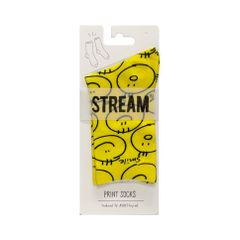 靴下 レディース 23-25cm Stream プリント 柄 ソックス クルー おしゃれ かわいい カラフル 薄手 スマイル 手描き 模様 プレゼント ギフト