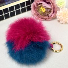 新品　フォックス　バッグチャーム　ピンク／グリーンカラー　リアルファー