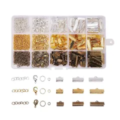 【特価セール】PandaHall アクセサリーパーツ 金具セット 約420入り 紐止め 留め具 エンドパーツ ワニ口 カニカン 丸カン マルカン ジャンプリング リボンエンド 基礎パーツ 金具セット 金具キット パーツ ジュエリー DIY用 混合色