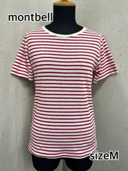 【美品】 か27　montbell/モンベル　半袖カットソー/Tシャツ　sizeM　赤/レッド/白/ホワイト　ボーダー　匿名配送