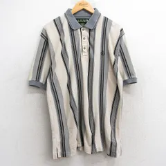 XL/古着 半袖 ポロ シャツ メンズ 90s ワンポイントロゴ 鹿の子 薄ベージュ他 カーキ ストライプ 25may28 中古 トップス