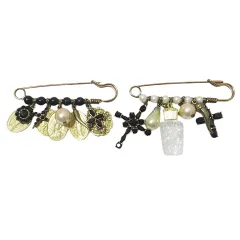 ドルチェ&ガッバーナ ドルガバ DOLCE&GABBANA 2点セット ピンブローチ ビジュー フェイクパール コイン アクセサリー ゴールドカラー ブラック Xのサムネイル