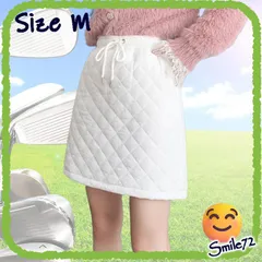 【冬物入替】【新品】【キルティングのモコモコミニ丈で可愛さバクハツ！】ミニスカート 中綿  ミニ丈 台形スカート 秋冬アイテム 暖かいカジュアル 大きいサイズ 防寒 暖かい ウエストゴム 紐付き レディース ゴルフウェア スポーツウェア 秋冬 ホワイト M
