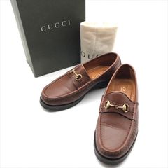 良品 GUCCI グッチ ホースビット レザー ローファー シューズ 靴 レディース 35 1/2 22.5cm ブラウン 101 6105 a9292