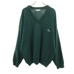CHEMISE LACOSTE シュミーズラコステ 70s フランス製 ヴィンテージ 長袖 Vネック セーター XL 深緑 ニット メンズ 古着