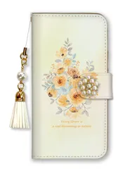 iPhone14Pro ケース 手帳型 アイフォン14 プロ スマホケース パール ビジュー ストラップ付 花柄 水彩 花束 ブーケ フラワー 大人女子 上品 おしゃれ 水彩 ピンク 水色 カラー03