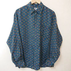 (^w^)b god sfa 長袖 デザイン シャツ ブラウス トップス 羽織り 薄手 総柄 ゾウ アニマル オシャレ レトロ タウンユース 80's 90's ヴィンテージ ビンテージ カジュアル コットン 綿100% ネイビー メンズ サイズS