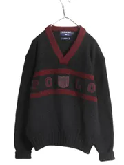 【お得なクーポン配布中!】 90s ポロスポーツ ラルフローレン レタード ニット セーター メンズ L ヴィンテージ モデル Vネック ウール サガラ ワッペン付き ツートン