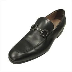 美品 サルヴァトーレフェラガモ Salvatore Ferragamo ガンチーニ レザー ローファー スリッポン ドレス シューズ 革靴 7.5E 25.5cm 黒 ブラック ガンメタリック メンズ