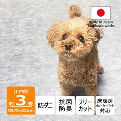 【辻川産業株式会社】 カーペット 江戸間 【3畳 176×261cm】 パンジー グレー 防ダニ ペット対応 サイズ 3帖 三畳 軽量 8mm 抗菌防臭 犬 猫 日本製 ハサミ フリーカット 切れる オールシーズン 絨毯 床暖房対応 Tsujikawa